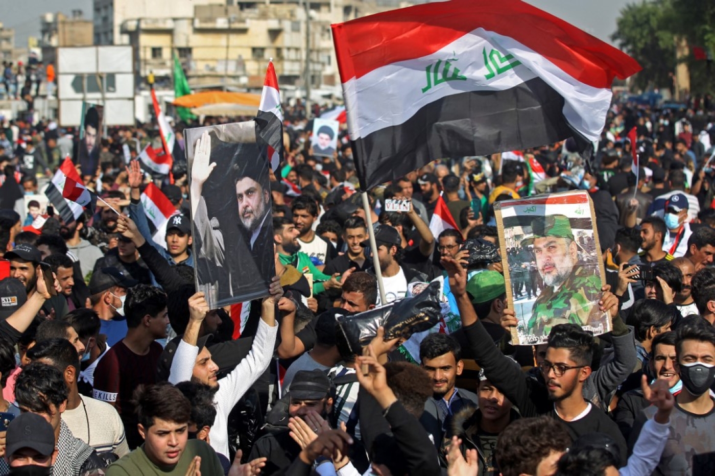 Tens of thousands of Sadr supporters hit the streets of Baghdad and the southern city of Nasiriyah.