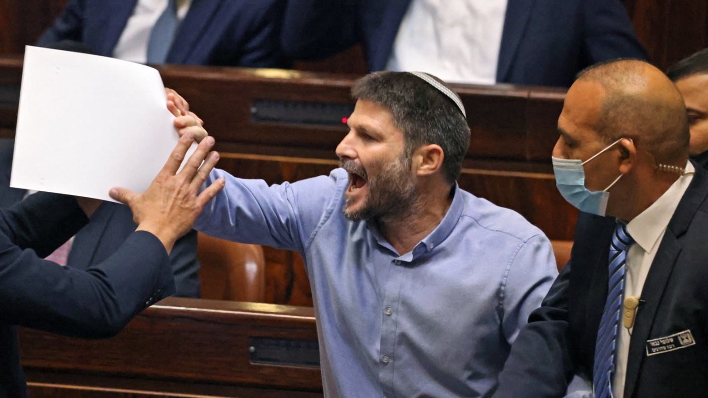 Israeli far-right lawmaker Bezalel Smotrich, head of the Religious Zionism party, during a special session at the Knesset on 13 June 2021.