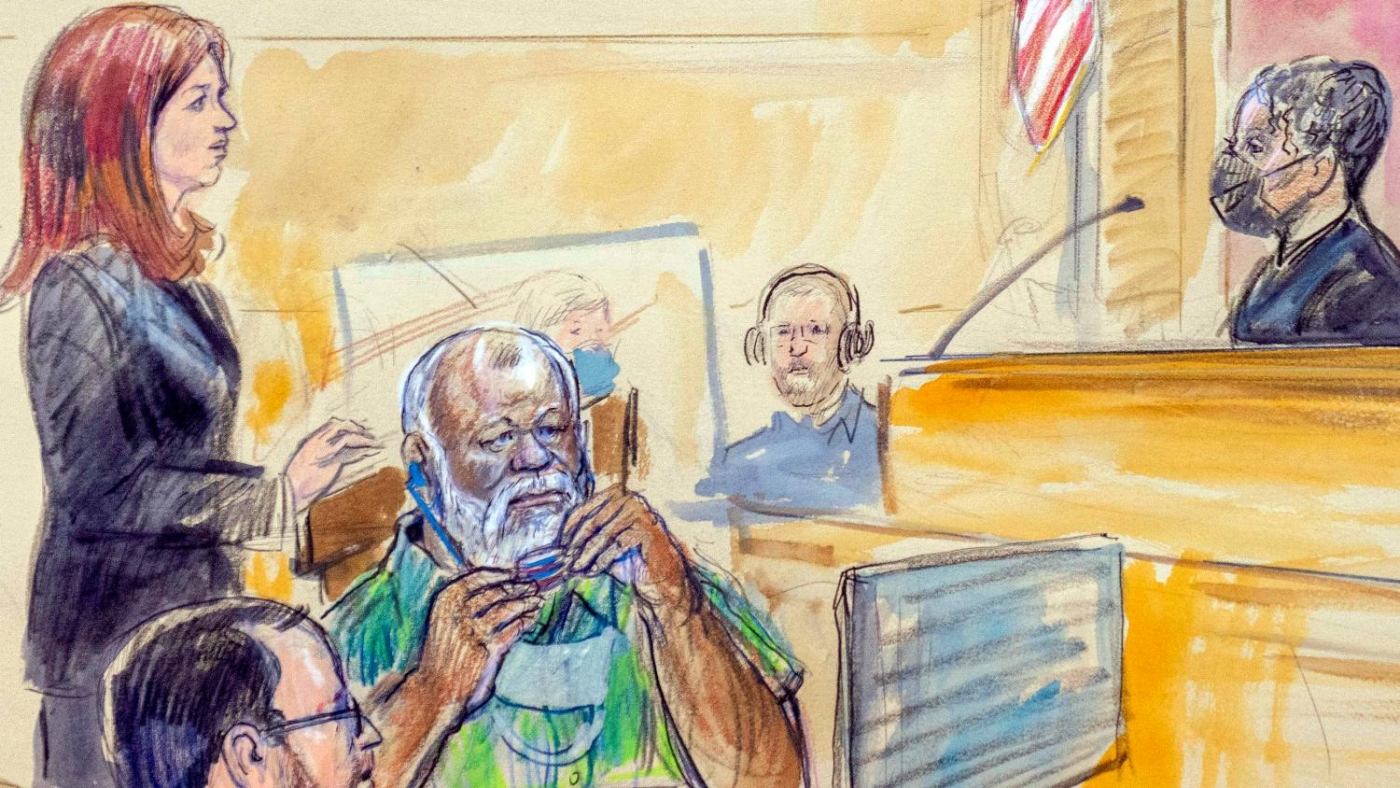 A sketch depicting a US court appearance on 12 December 2022 of Abu Agila Mohammad Masud in federal court in Washington.