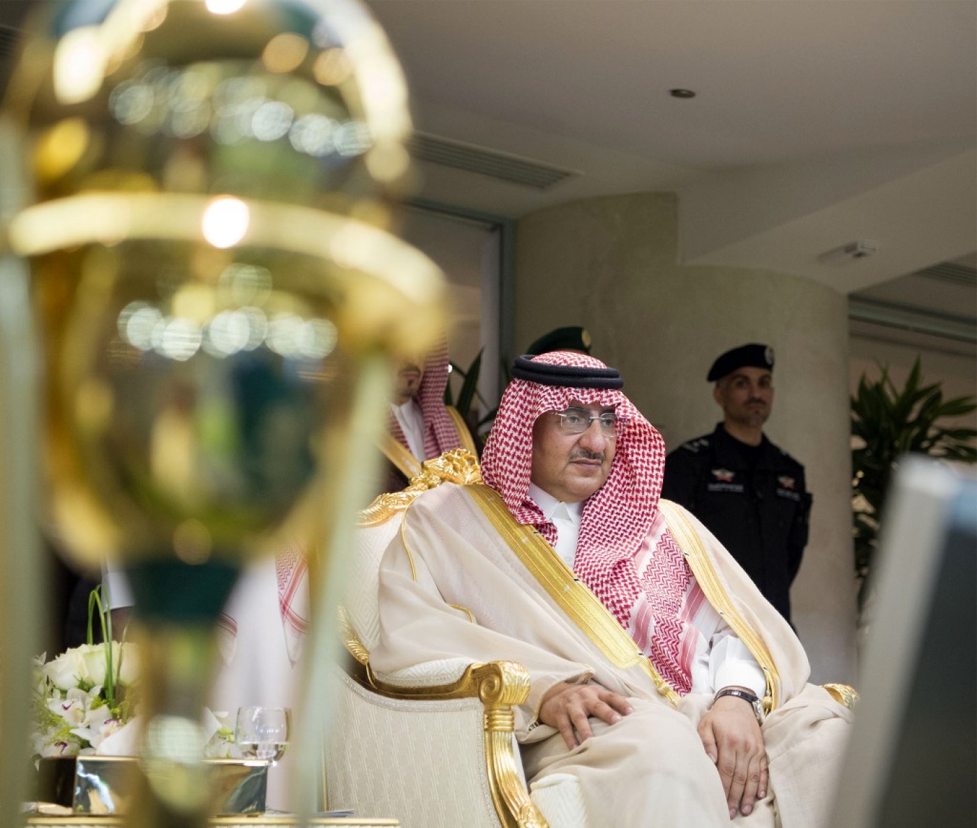 Mohammed bin Nayef sitting down at the Saudi Royal Palace in 2017.