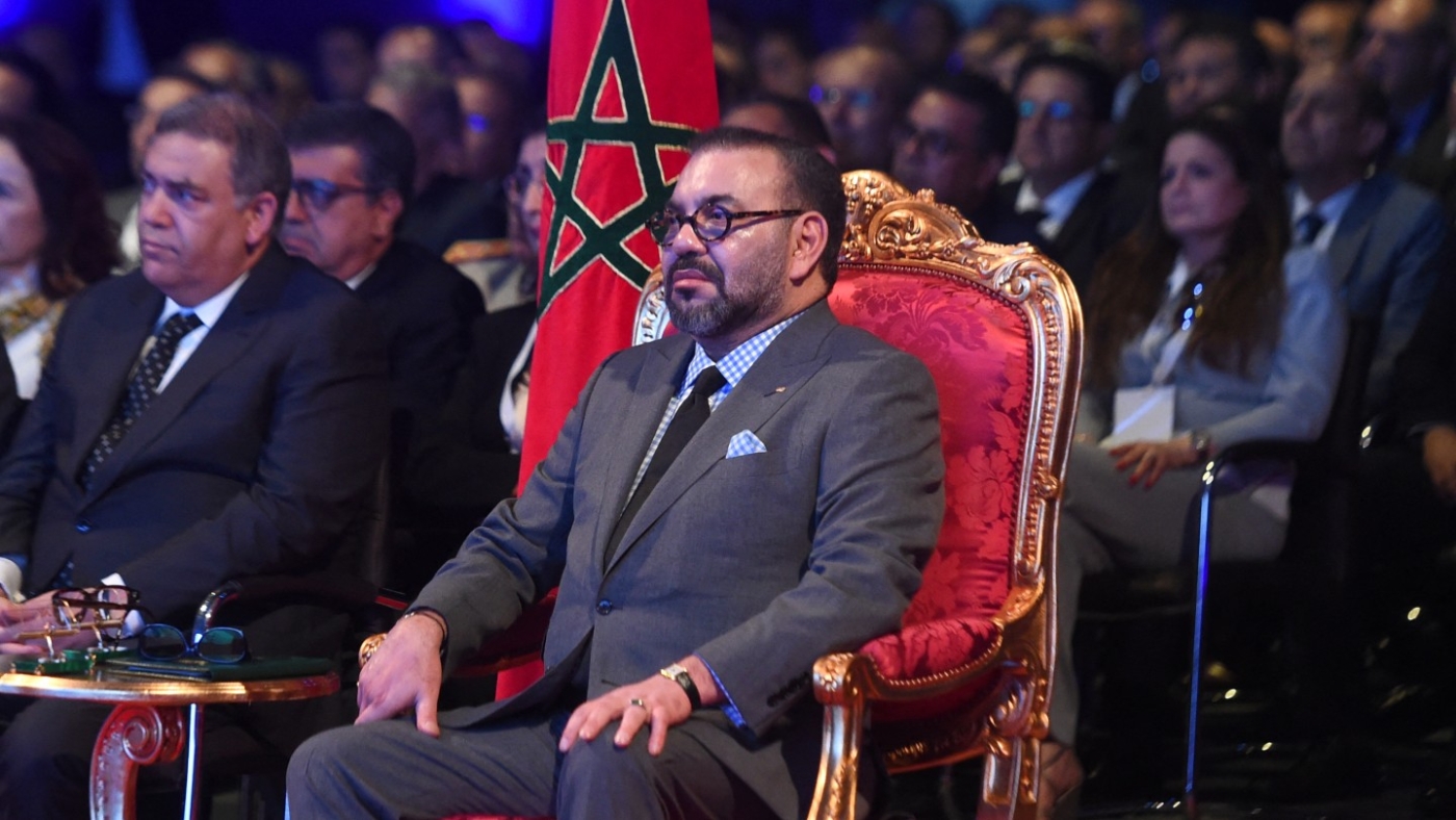 The Moroccan King Mohammed VI attends the inauguration of a car assembly line at the Kenitra PSA Car Assembly Plant on 21 June, 2019 (AFP)