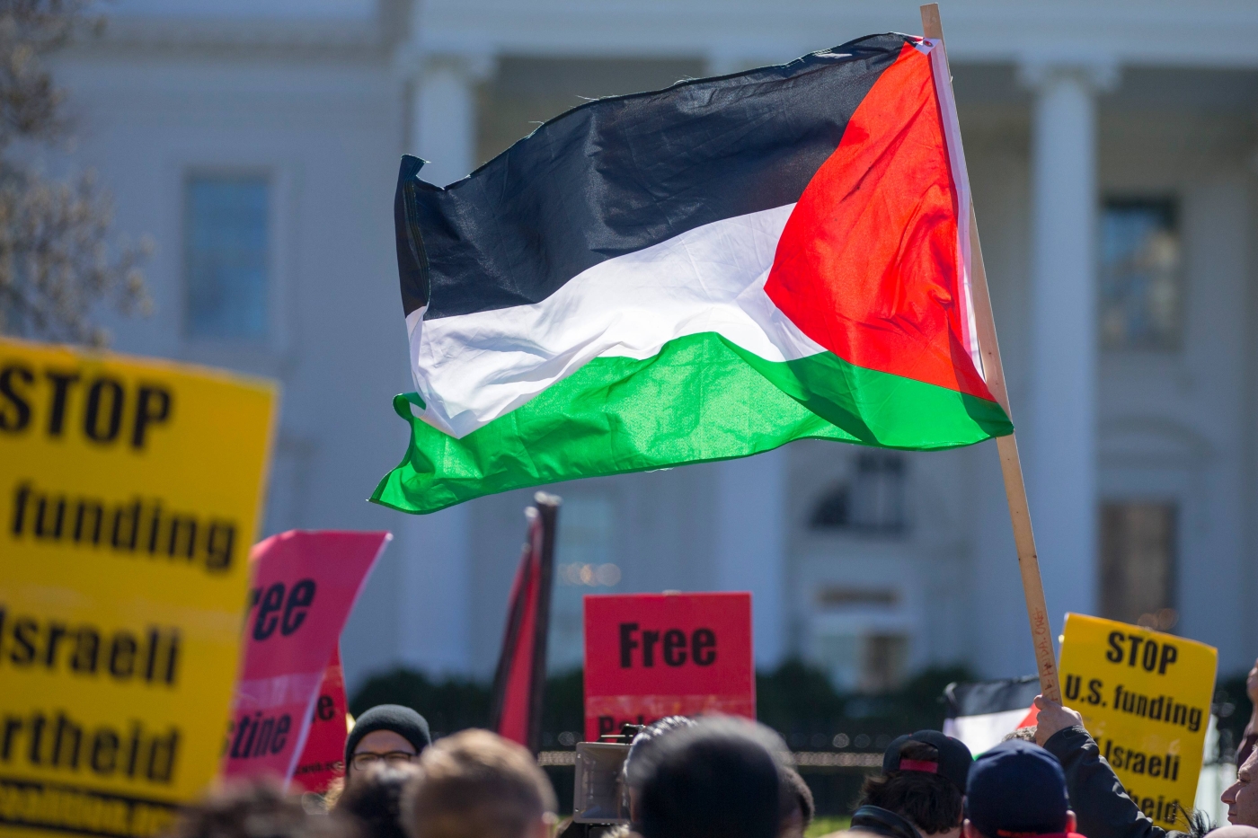 Demonstrators call for an independent Palestinian state during a protest held outside the White House in Washington in 2018.