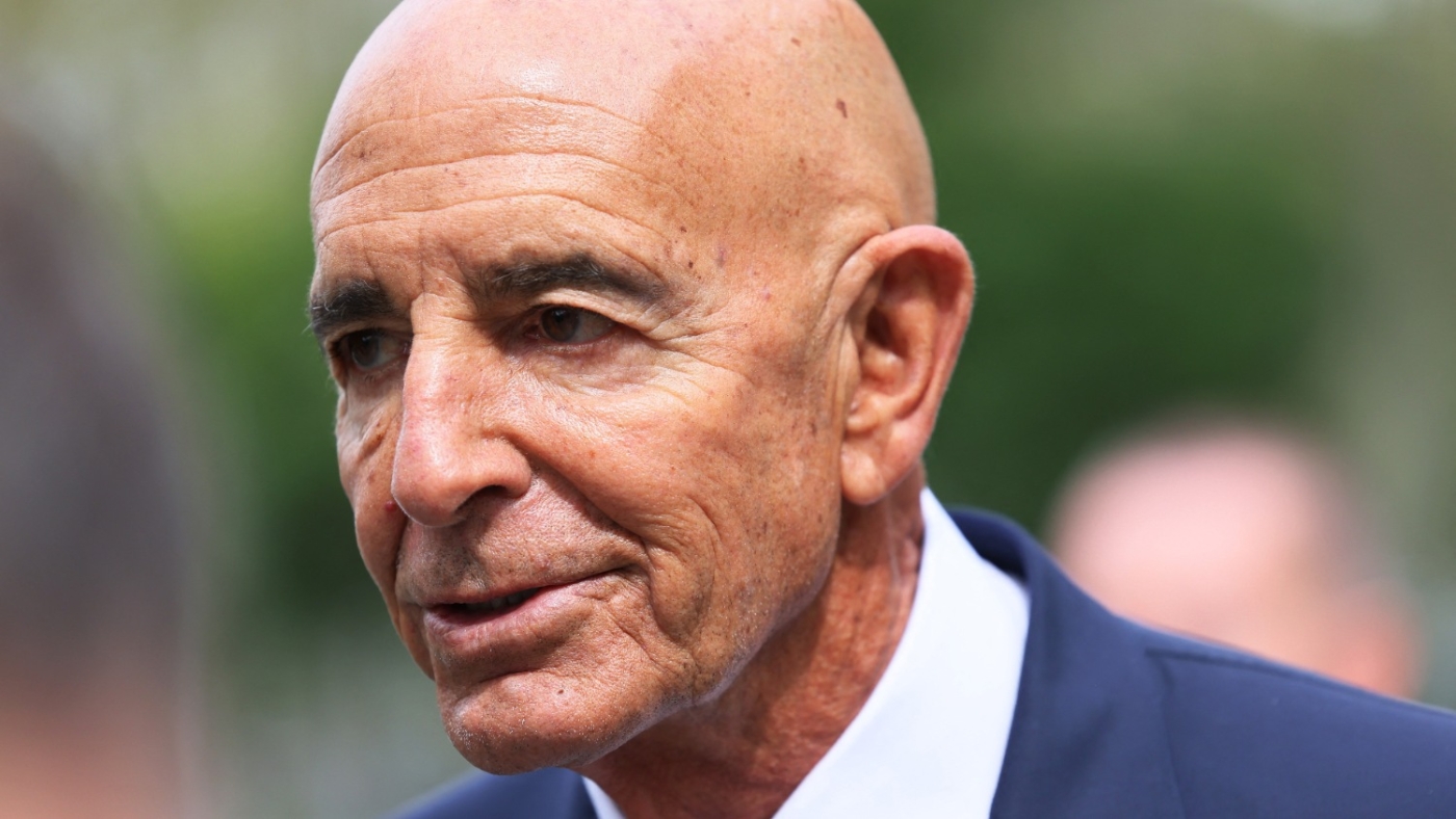 Tom Barrack, a former Trump adviser, leaves a federal court in New York in a short recess during jury selection for his trial on 19 September 2022.