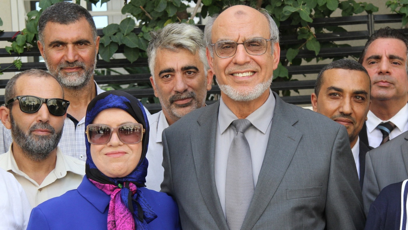 Former Tunisian prime minister Hamadi Jebali, seen here with his wife Wahida in 2019, has reportedly been detained in Tunisia (AFP)