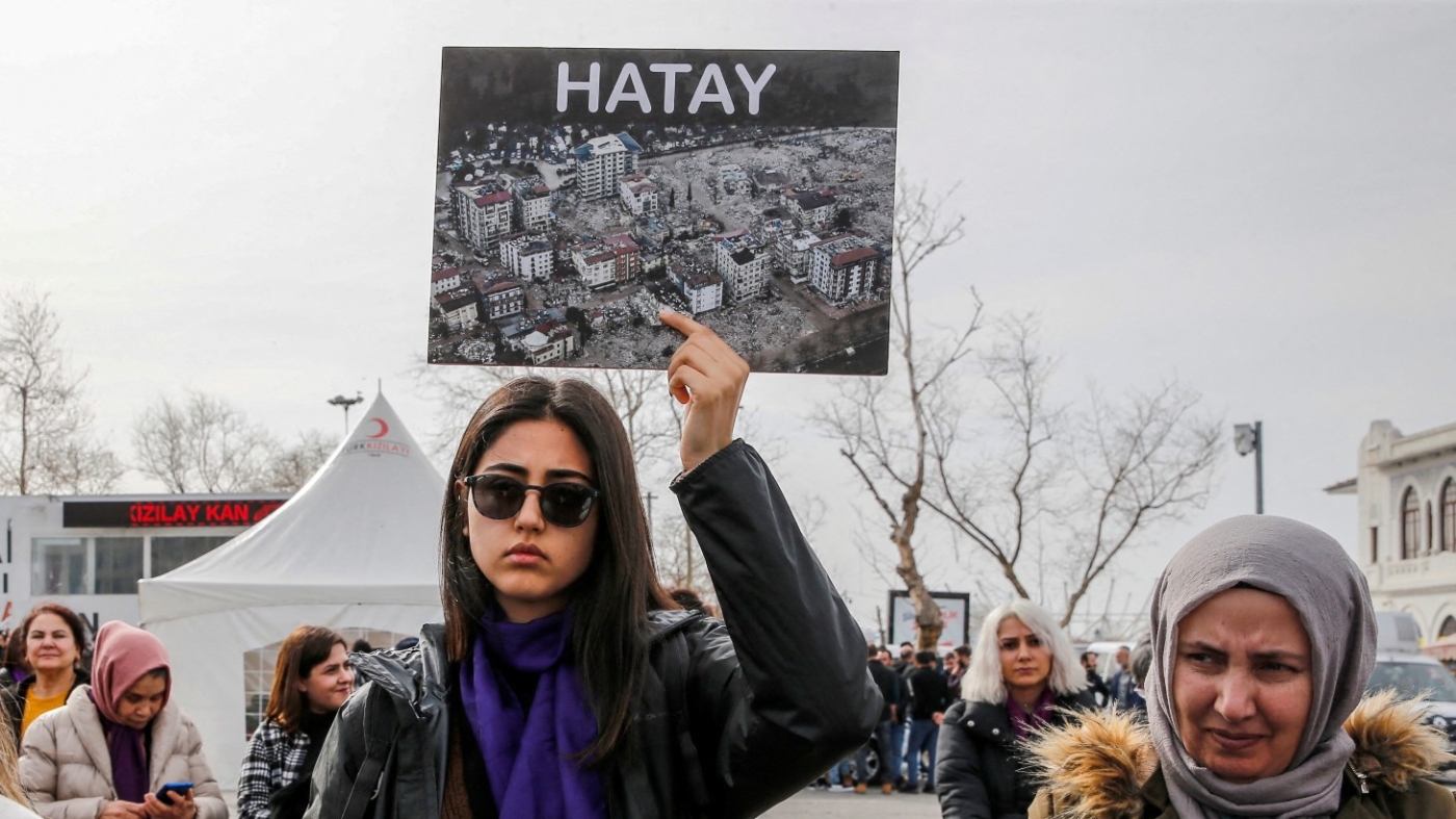 Turkish protesters demonstrate over government's quake response on 27 February, 2023 (Reuters)