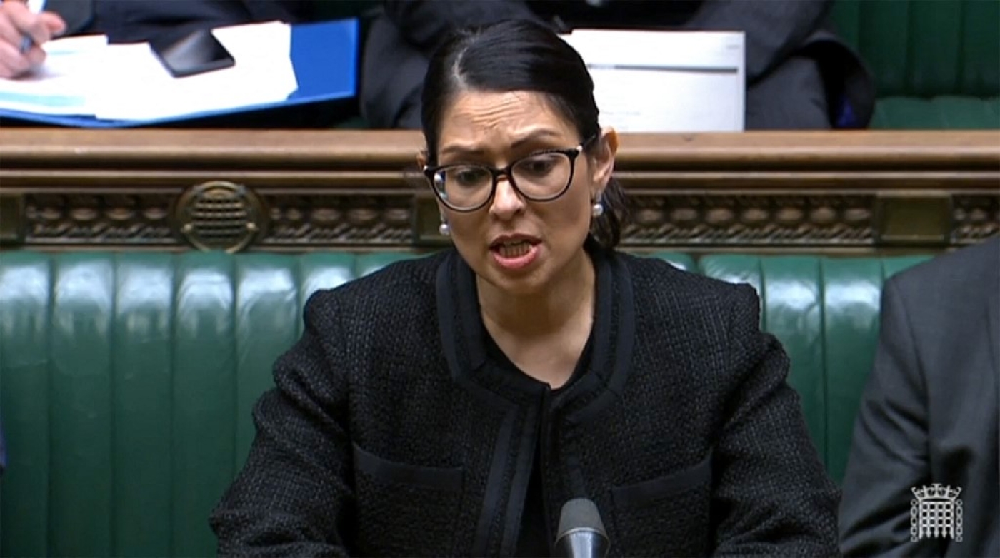 British Home Secretary Priti Patel speaks in the House of Commons in London on 18 October 2021.