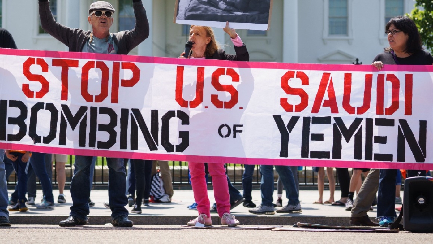 Activists take part in a rally in front of the White House to protest against the Saudi Arabia-led coalition's actions in Yemen on 13 April 2017 in Washington.