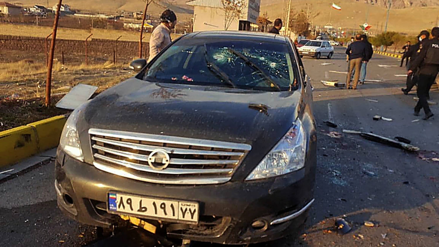 The aftermath of the assassination of Iranian nuclear scientist Mohsen Fakhrizadeh near Tehran on 27 November 2020