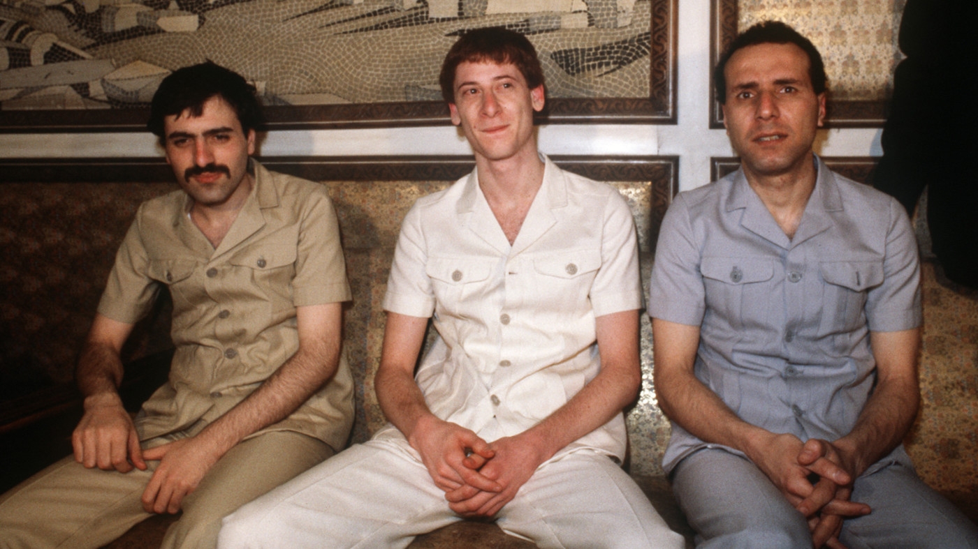 Israeli soldiers (from left) Nissim Salem Yossef Grof and Rezi Shai, released under the Jerbil Agreement of May 1985