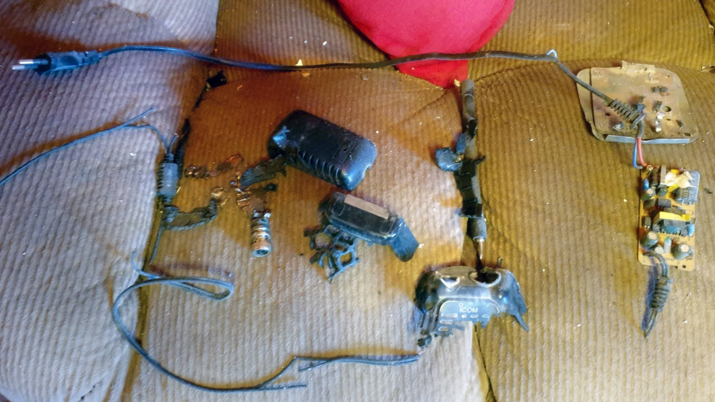 An exploded walkie-talkie device on 18 September 2024 inside a house in Baalbek, Lebanon