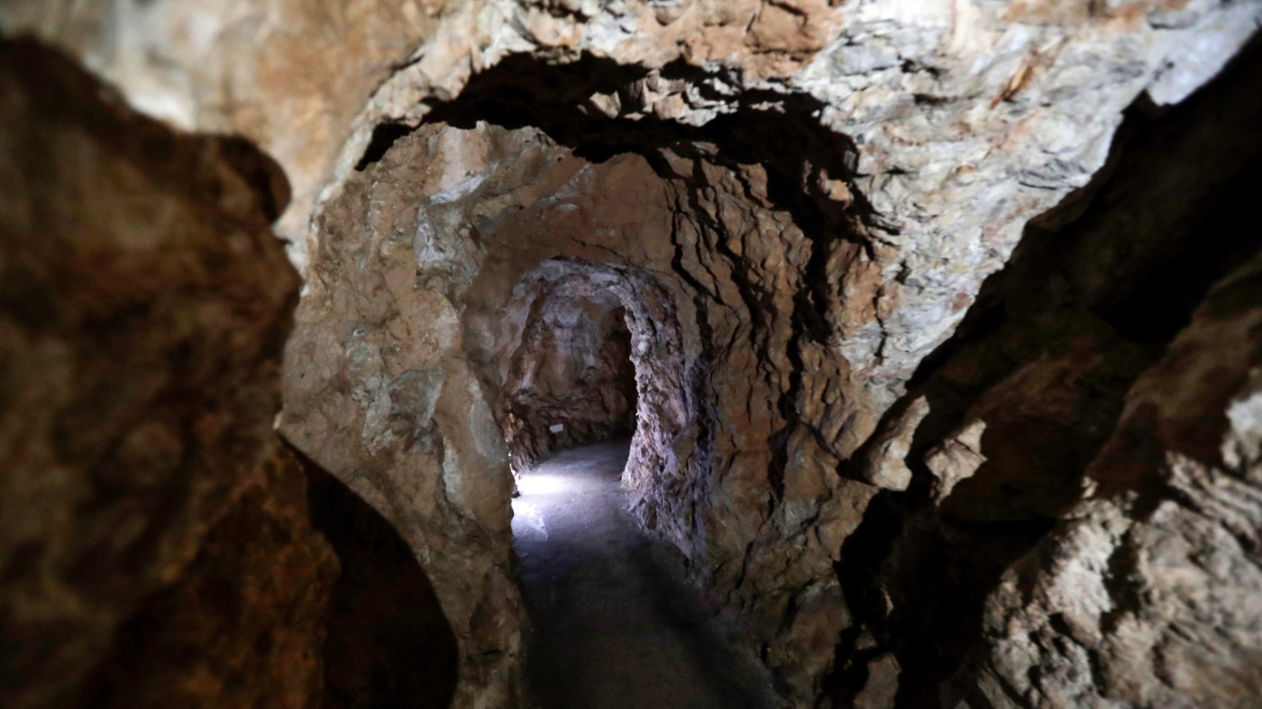 A 200m-long tunnel built by Hezbollah fighters at a Hezbollah memorial in Mleeta, south Lebanon in May 2020 (AFP)