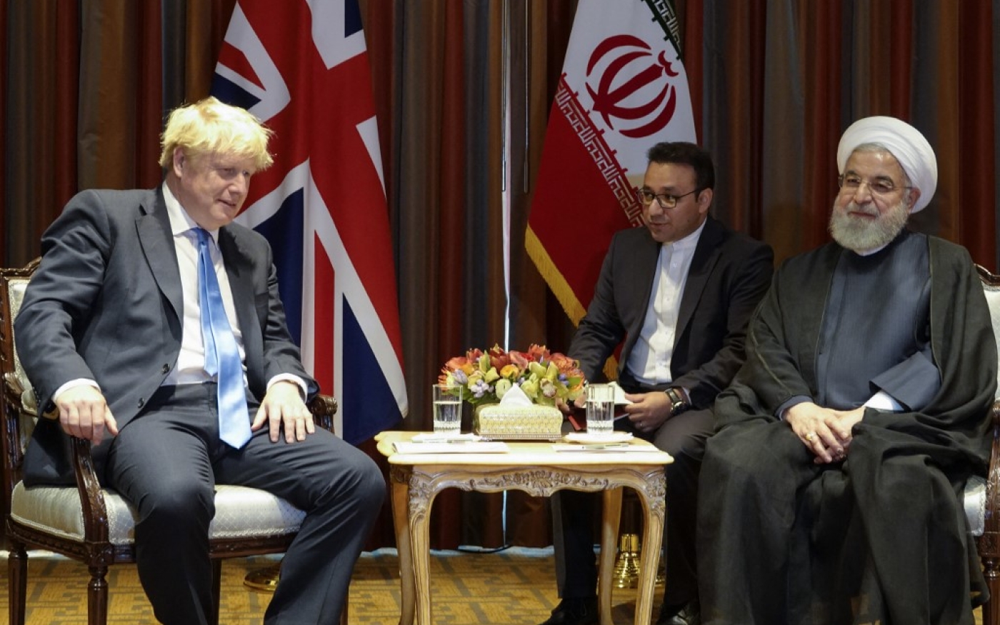 Hassan Rohani rencontre le Premier ministre britannique Boris Johnson en marge de la 74e Assemblée générale des Nations unies, en février 2019 (AFP)