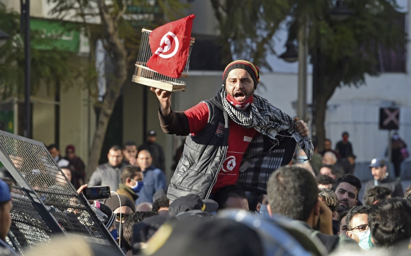 Manifestation à Tunis, le 19 janvier 2021 (AFP/Fethi Belaïd)