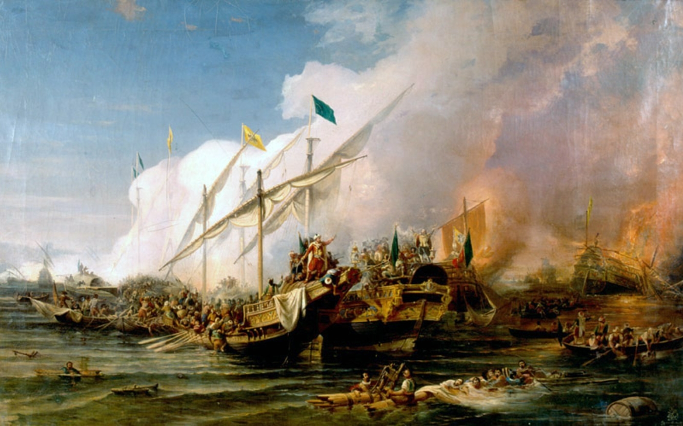 La bataille de Préveza par les artistes ottomans Osman Nuri Pacha et Hovhannes Umed Behzad, XIXe siècle (Musée naval turc)