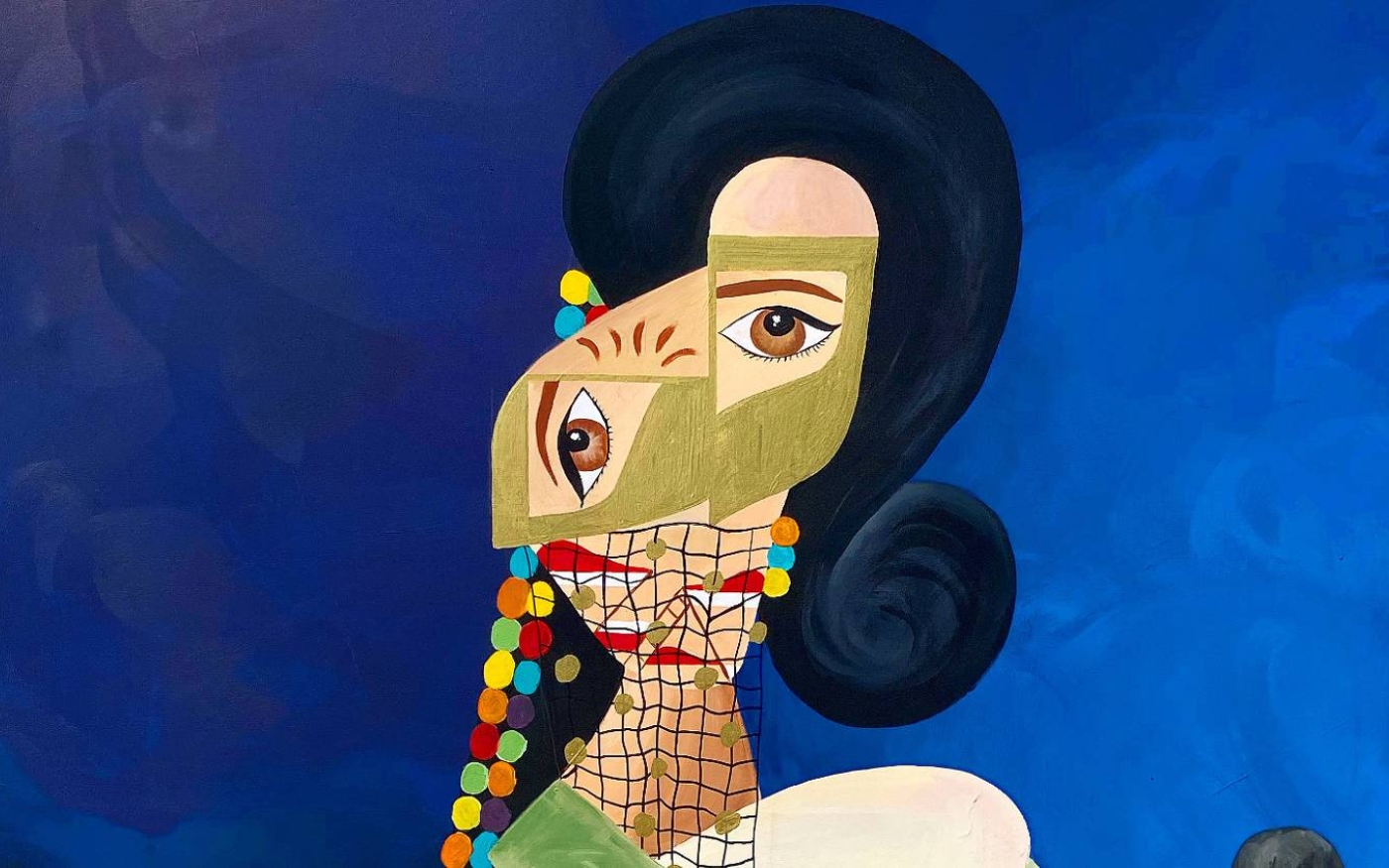 L’artiste saoudien Faisal al-Kheriji utilise l’art pour témoigner de l’évolution de sa société. On voit ici la moitié supérieure de son tableau Farida (2019) (domaine public)