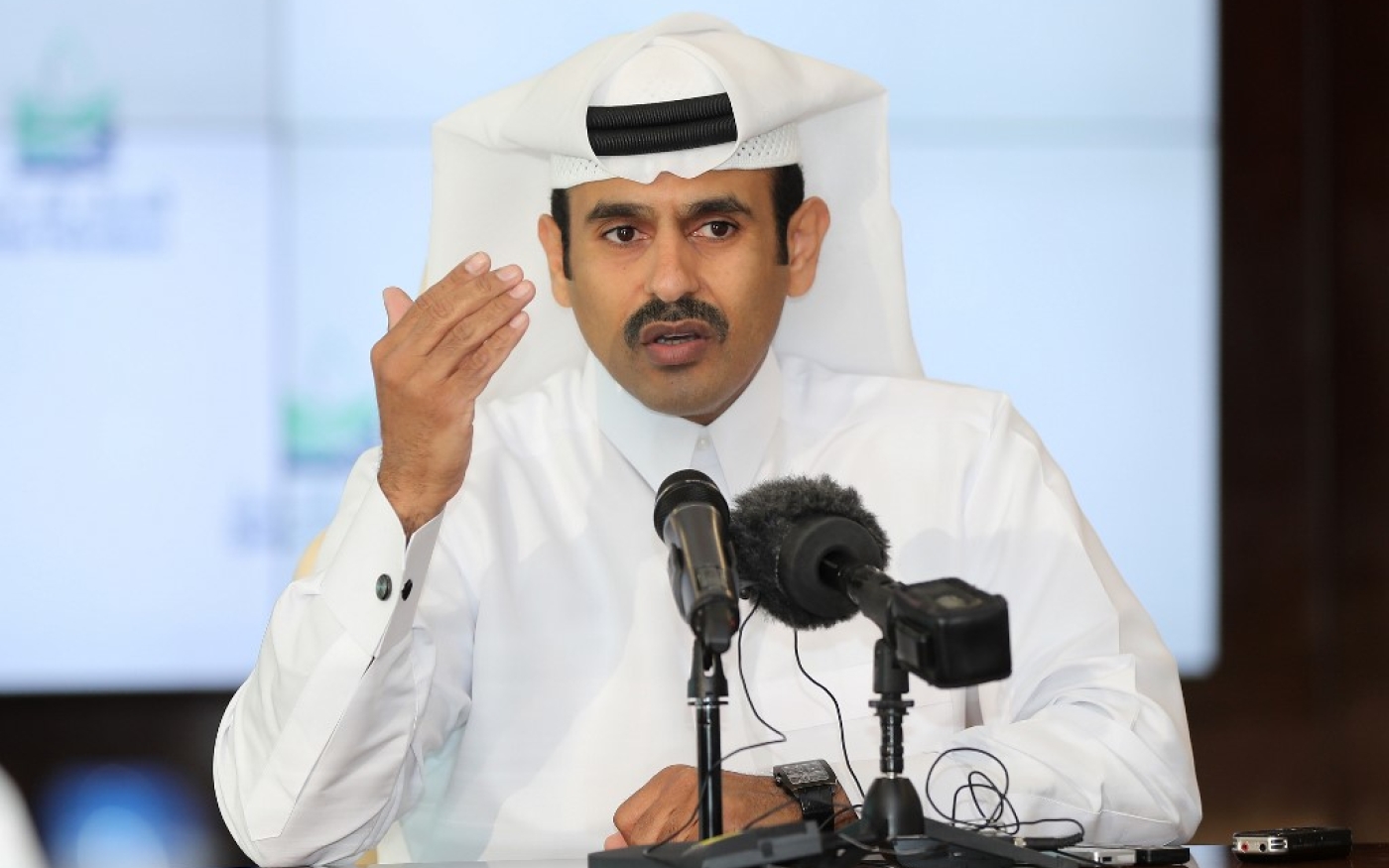 Saad Sherida al-Kaabi, ministre de l’Énergie du Qatar et directeur de Qatar Petroleum, lors d’une conférence de presse en 2017 (AFP)
