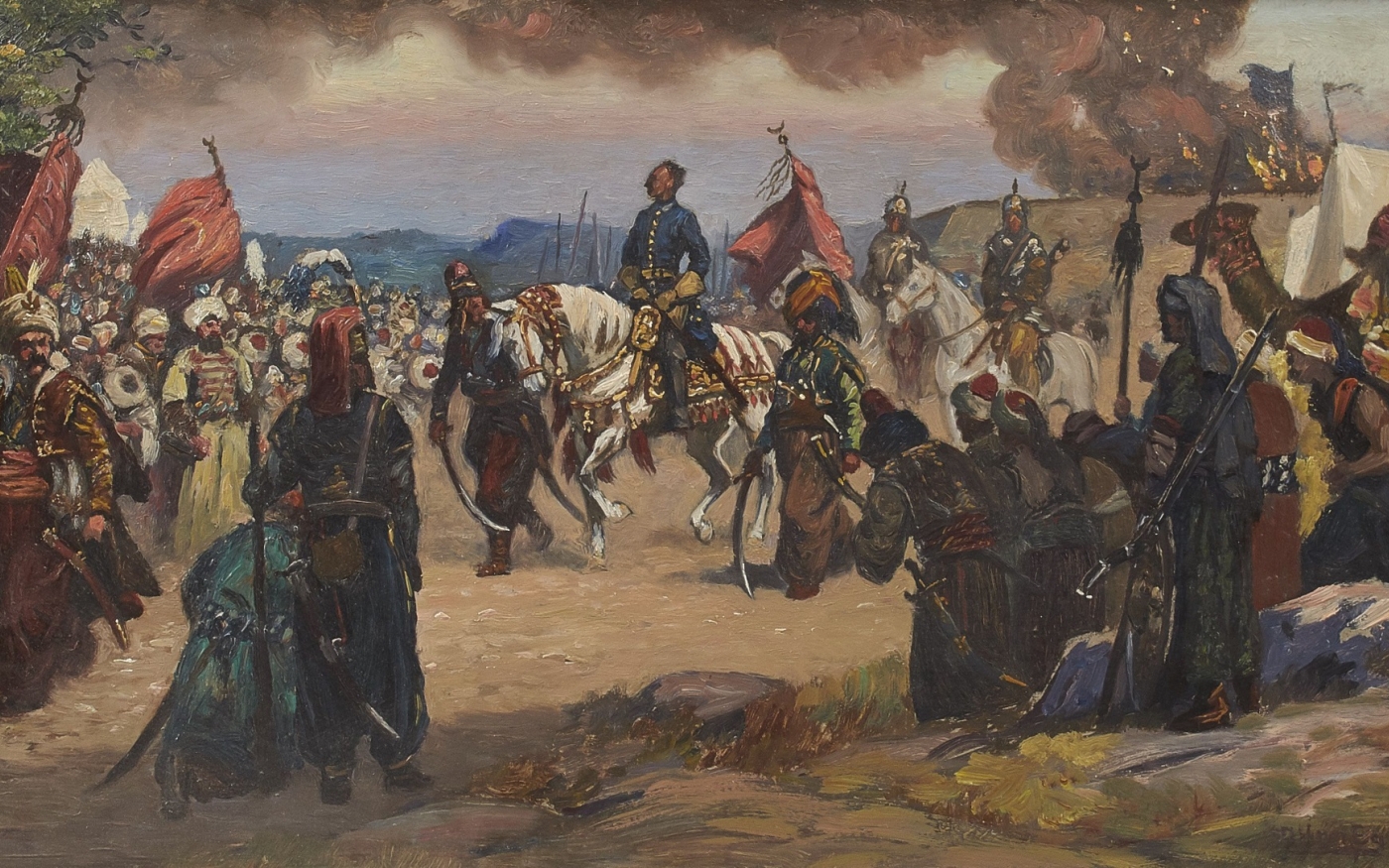 Une peinture du XXe siècle montrant Charles XII lors de son exil dans l’Empire ottoman (Wikimedia)