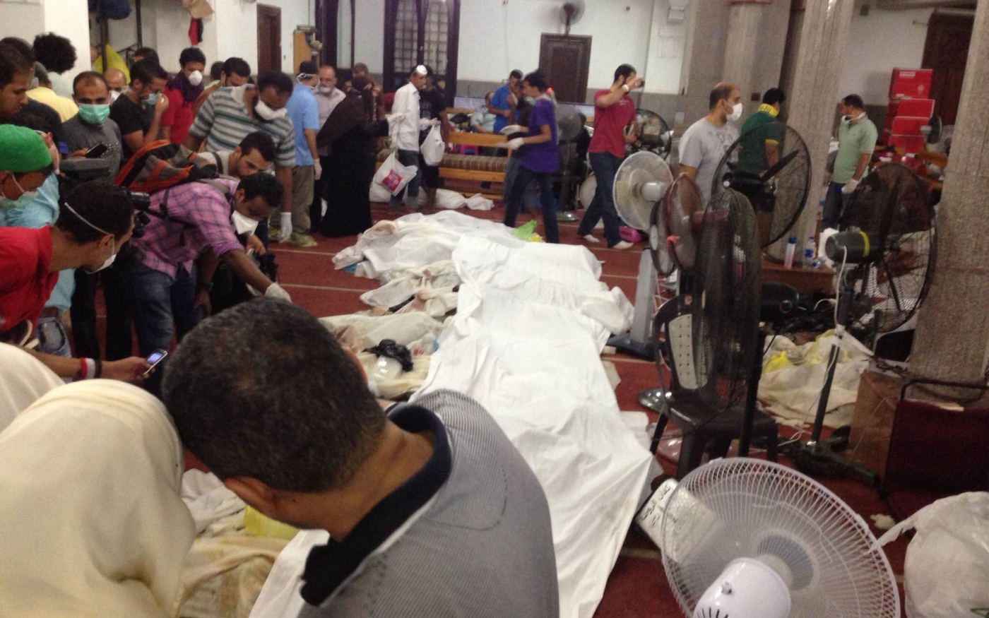 Row of bodies in El-Eman mosque used as a make-shift morgue 