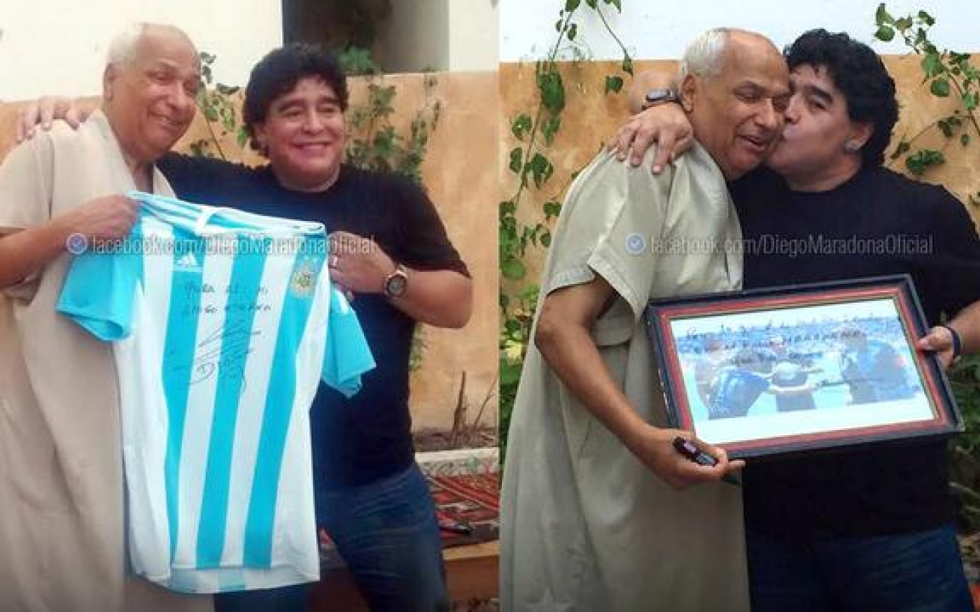 ​​​​​​​Maradon rend visite, en 2015, à l’ancien arbitre Ali Bennaceur chez lui en Tunisie (Facebook)