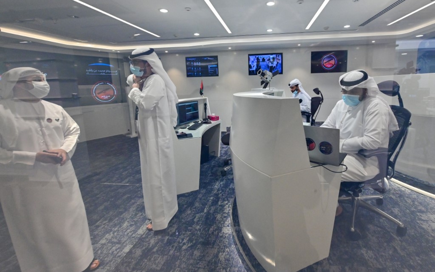 Le centre de contrôle de la mission martienne à Dubaï, photographié en juillet 2020 (AFP)