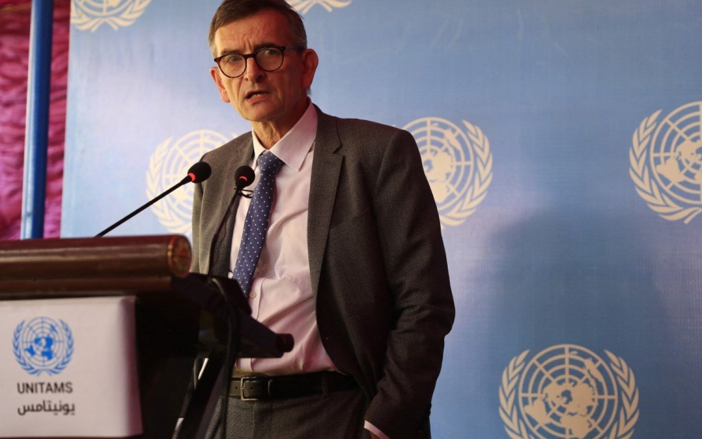 Le représentant de l’ONU Volker Perthes s’exprime à Khartoum, le 10 janvier 2022 (AFP)