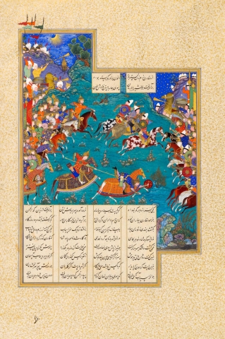 Qaran Unhorses Barman, a folio from the Shahnameh of Shah Tahmasp, Tabriz, about 1523-35, from The Sarikhani Collection (The Sarikhani Collection)