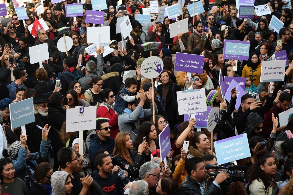 Members of the Tunisian "EnaZeda" (me too) movement rally against sexual harassment in the capital Tunis 