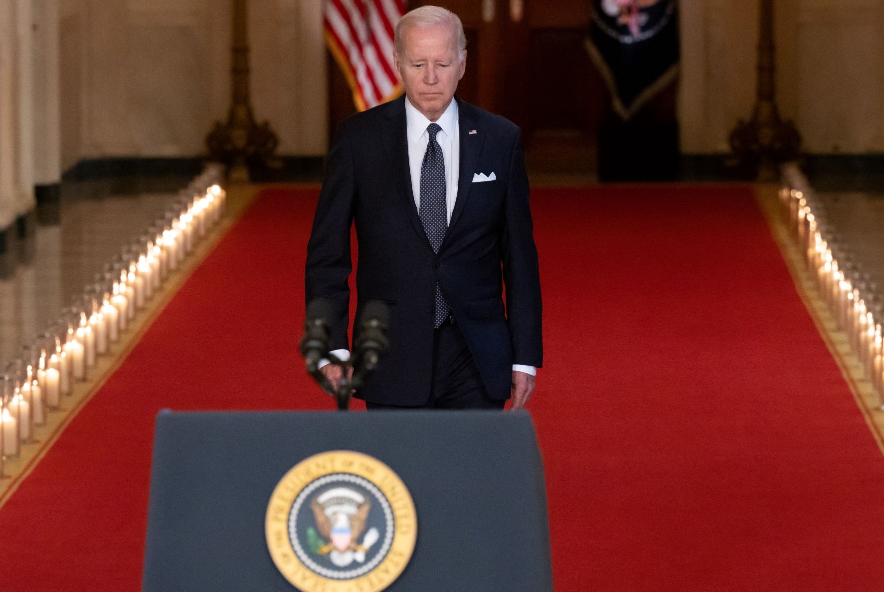 US President Joe Biden at the Cross Hall of the White House in Washington, DC, 2 June 2022 (AFP)