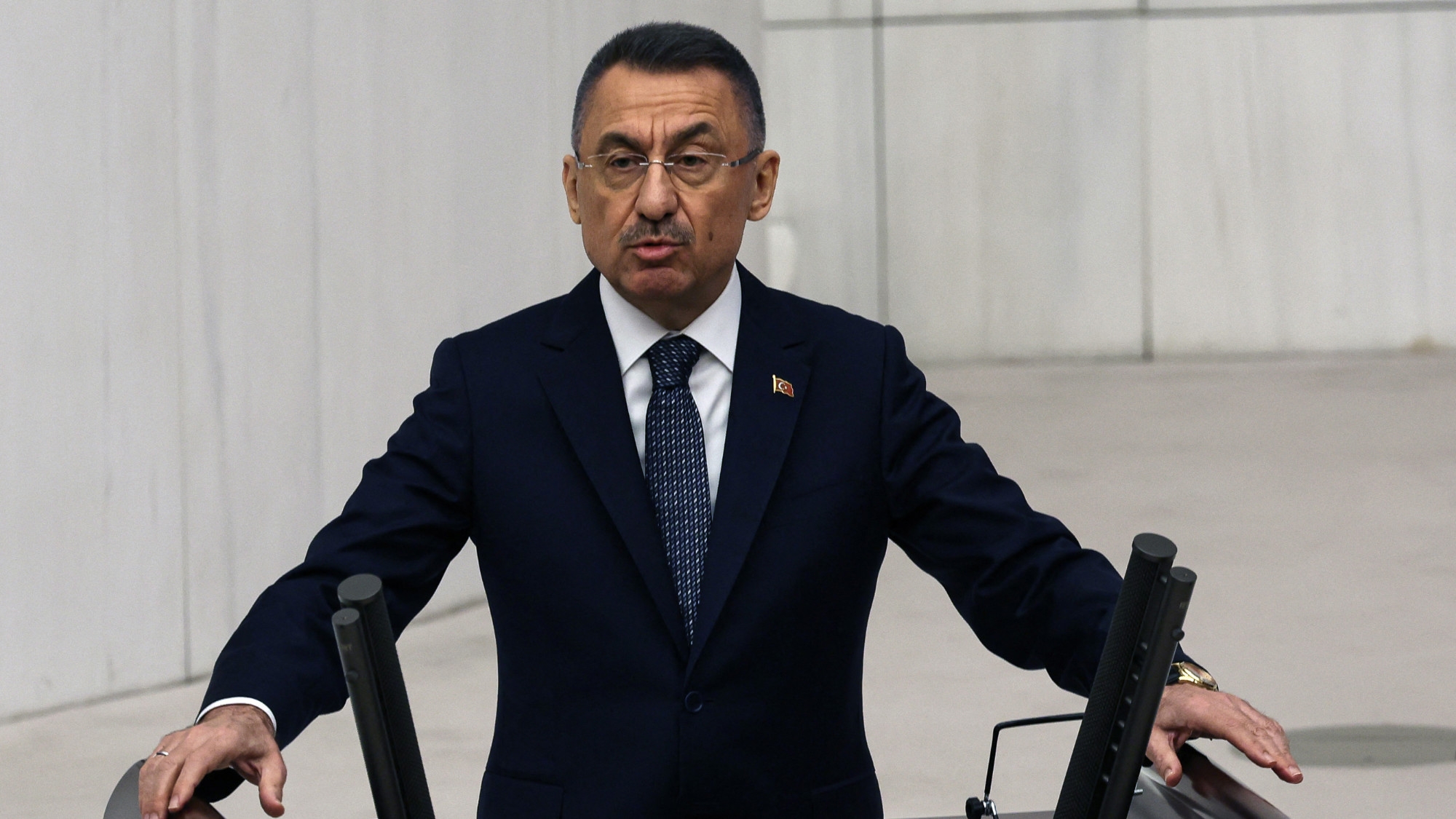 Then-Turkish Vice President Fuat Oktay speaks as the General Assembly in Ankara on 5 December 2022 (Adem Altan/AFP)