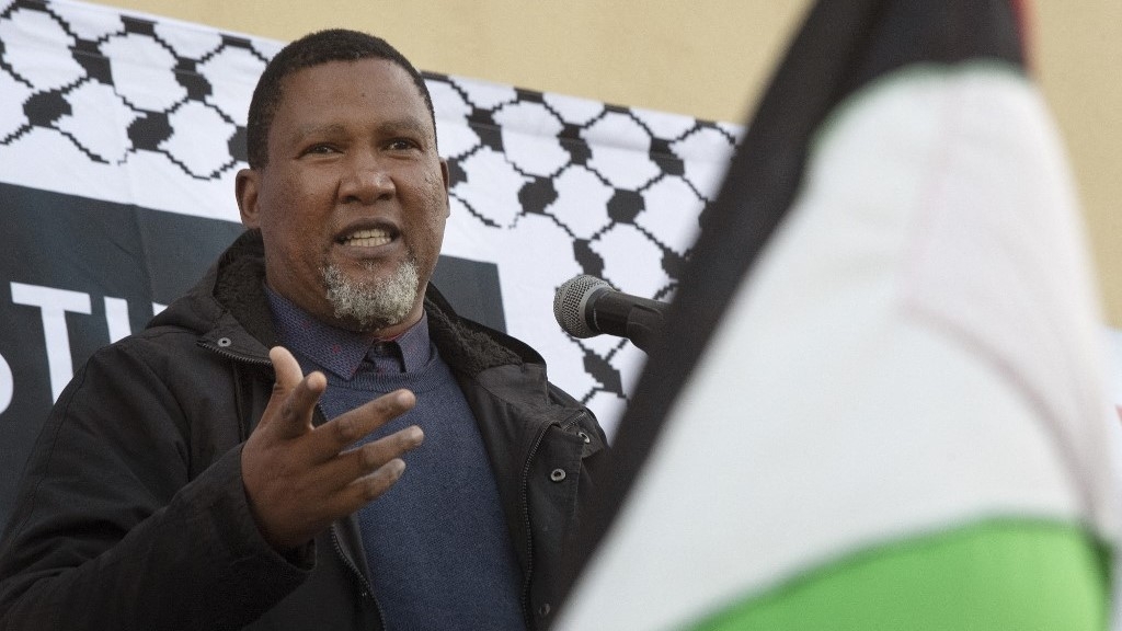 Zwelivelile Mandla Mandela, the grandson of former South African President Nelson Mandela, delivers a speech in support of Palestine during Iftar, in Cape Town, on April 14 2023