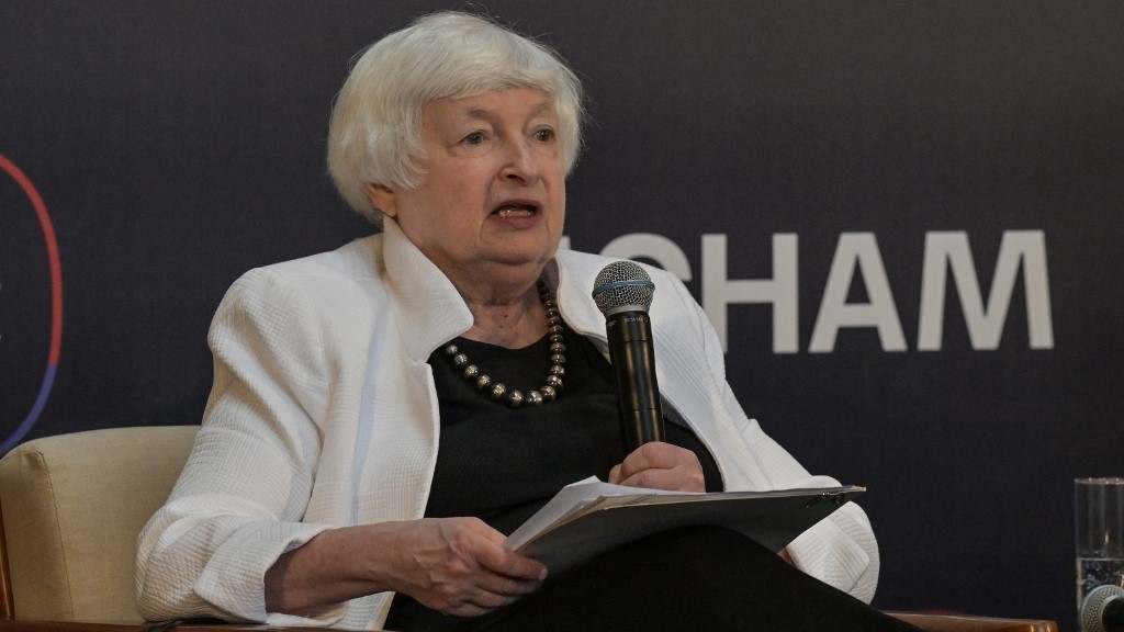US Treasury Secretary Janet Yellen in a meeting organised by the American Chamber of Commerce (AMCHAM), in Sao Paulo, Brazil, on 27 February 2024.
