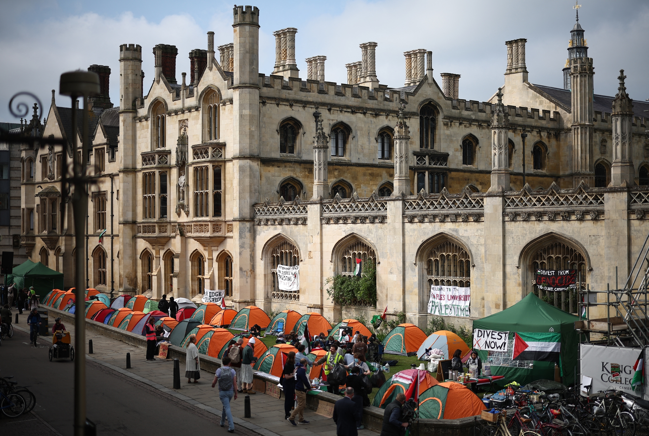 The student encampment on Cambridge's iconic King's Parade (AFP)