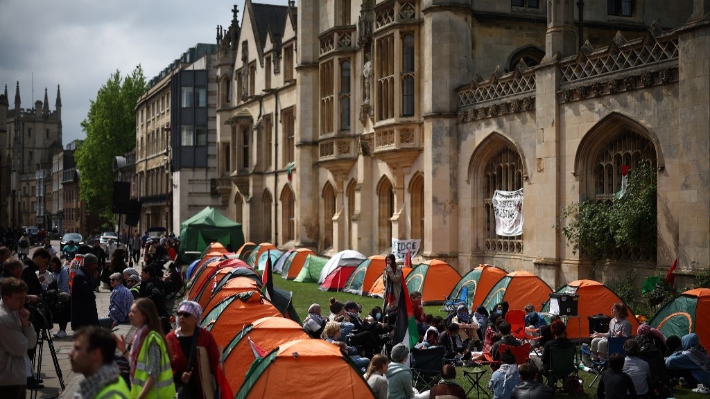 The encampment on Cambridge's iconic King's Parade (AFP)