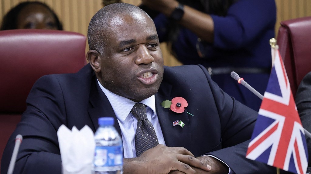 Britain's Foreign Secretary David Lammy gives a press conference during during a visit at the Nigerian Ministry of Foreign Affairs in Abuja on November 4, 2024 (Kola Sulaimon / AFP)