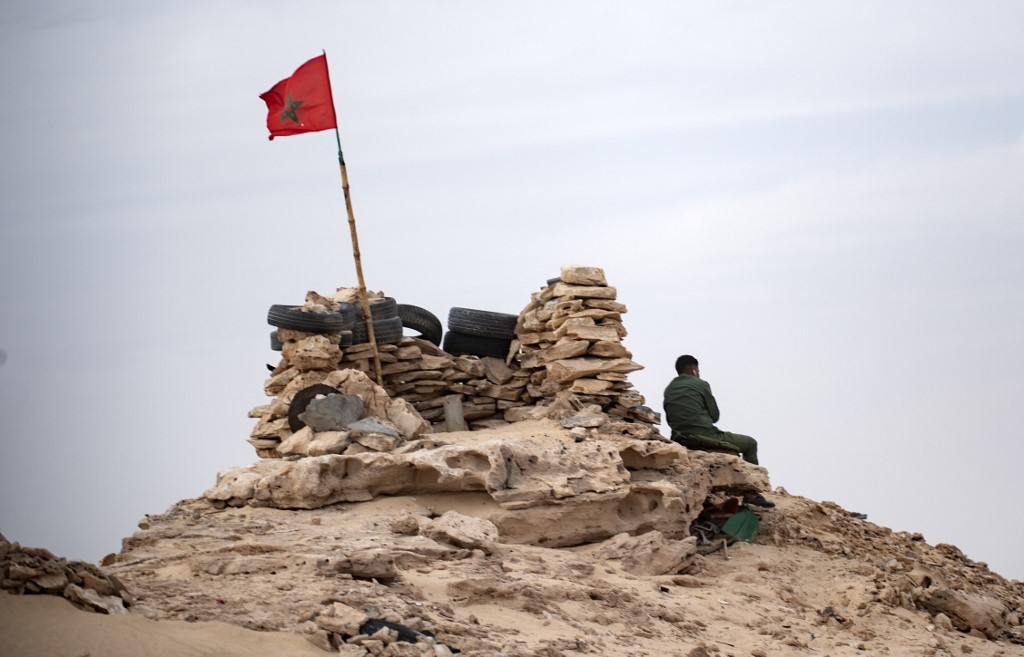 Position militaire marocaine à Guerguerat, zone démilitarisée placée sous la tutelle d’une force d’interposition de l’ONU (AFP)