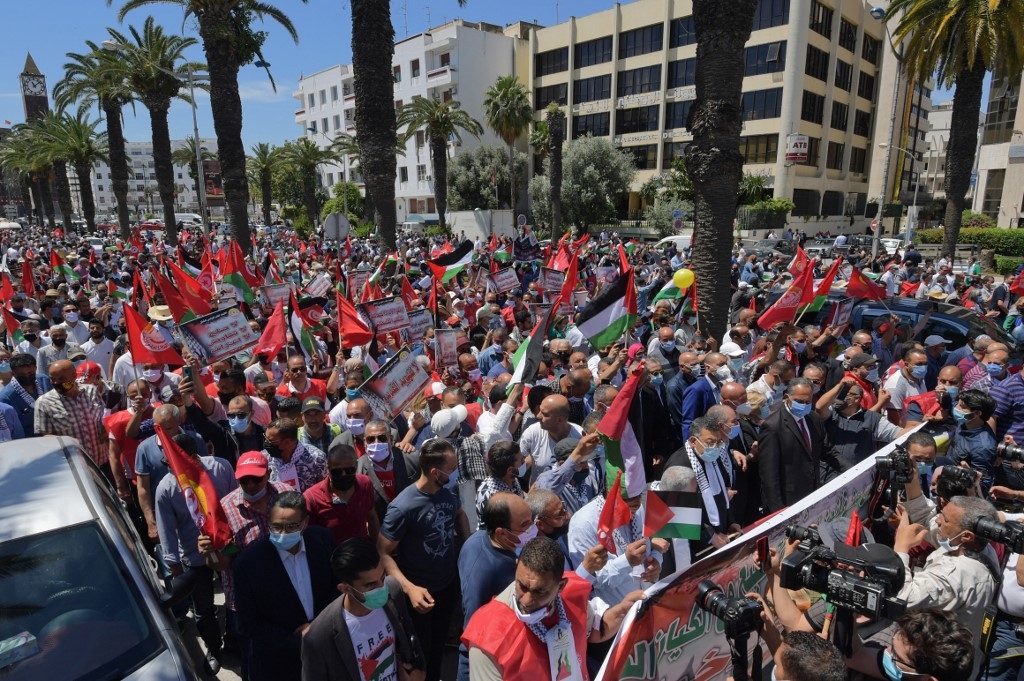 Manifestation de solidarité avec la Palestine dans la capitale Tunis, le 19 mai 2021 (AFP/Fethi Belaid)