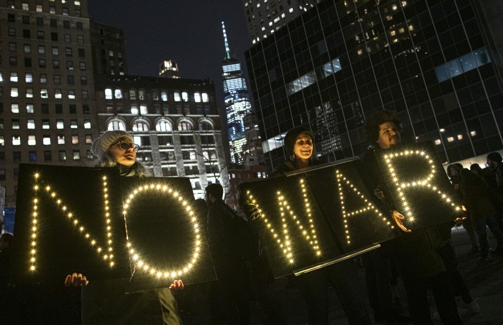 Manifestation opposée à la guerre contre l’Iran à New York, le 9 janvier 2020 (AFP)