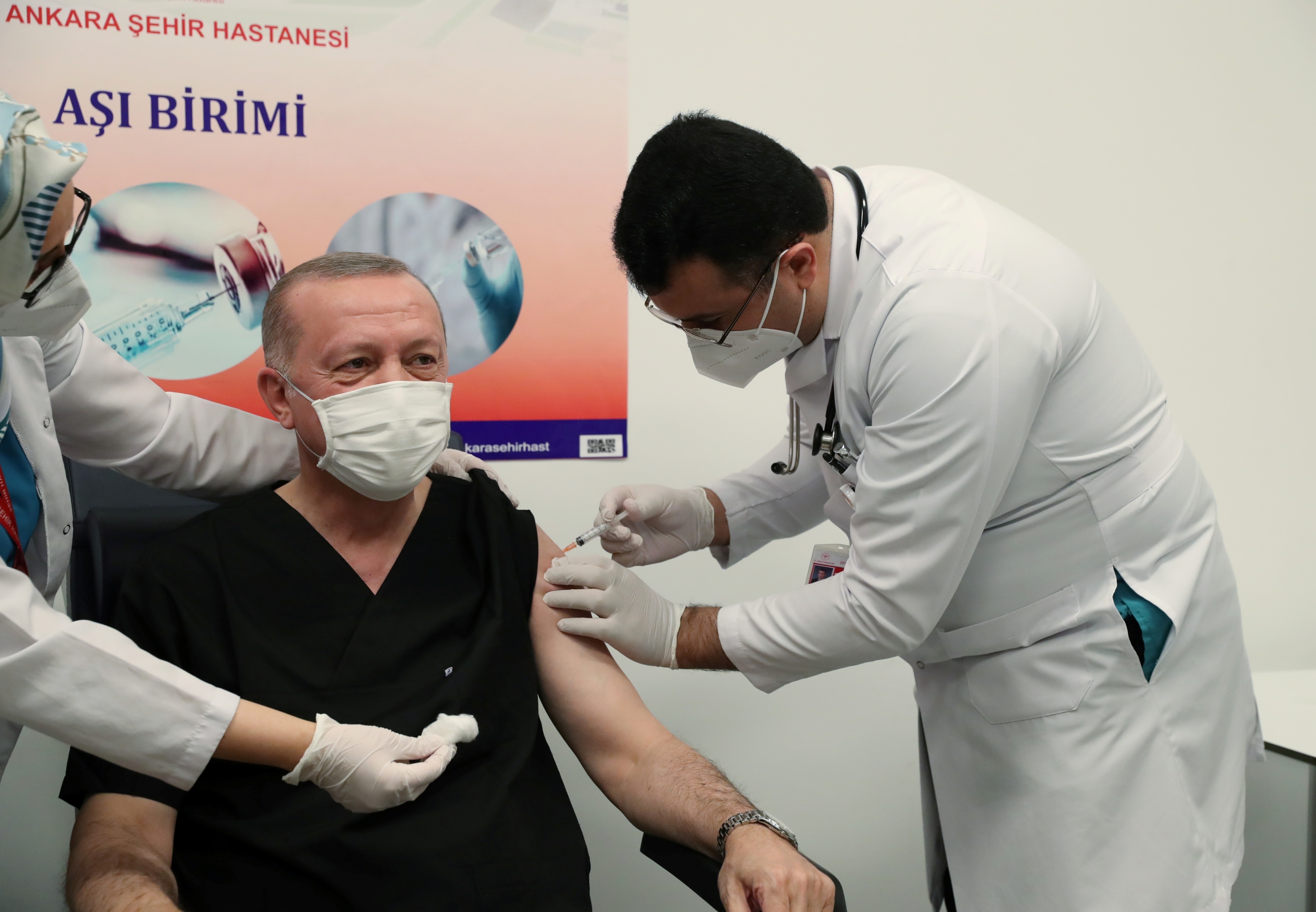 Turkish President Erdogan receives a shot of Sinovac's CoronaVac coronavirus disease (COVID-19) vaccine in Ankara