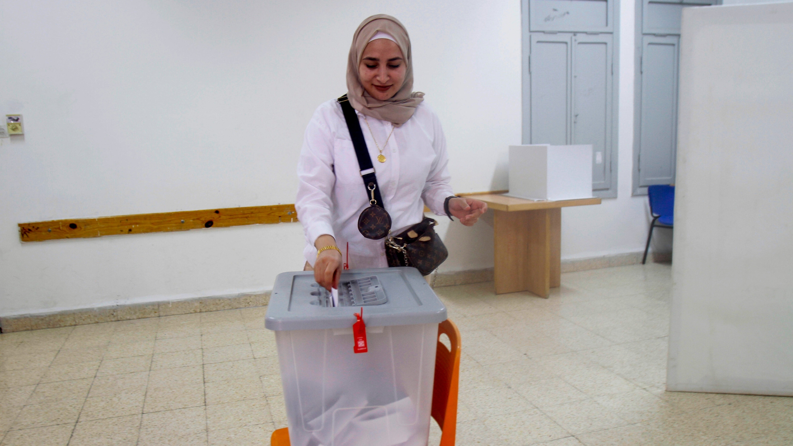 Palestinian students cast their votes in student elections at An-Najah National University in the West Bank city of Nablus on 16 May 2023 (Imago Images via Reuters)