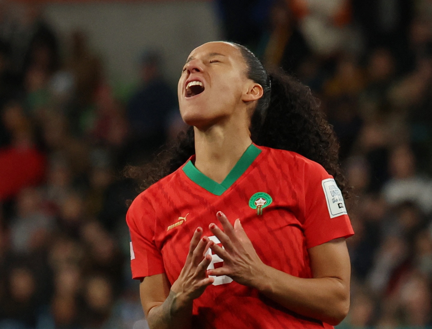 Morocco's Salma Amani reacts after a missed chance to score in FIFA Women’s World Cup match against Germany on 24 July 2023 (Reuters)