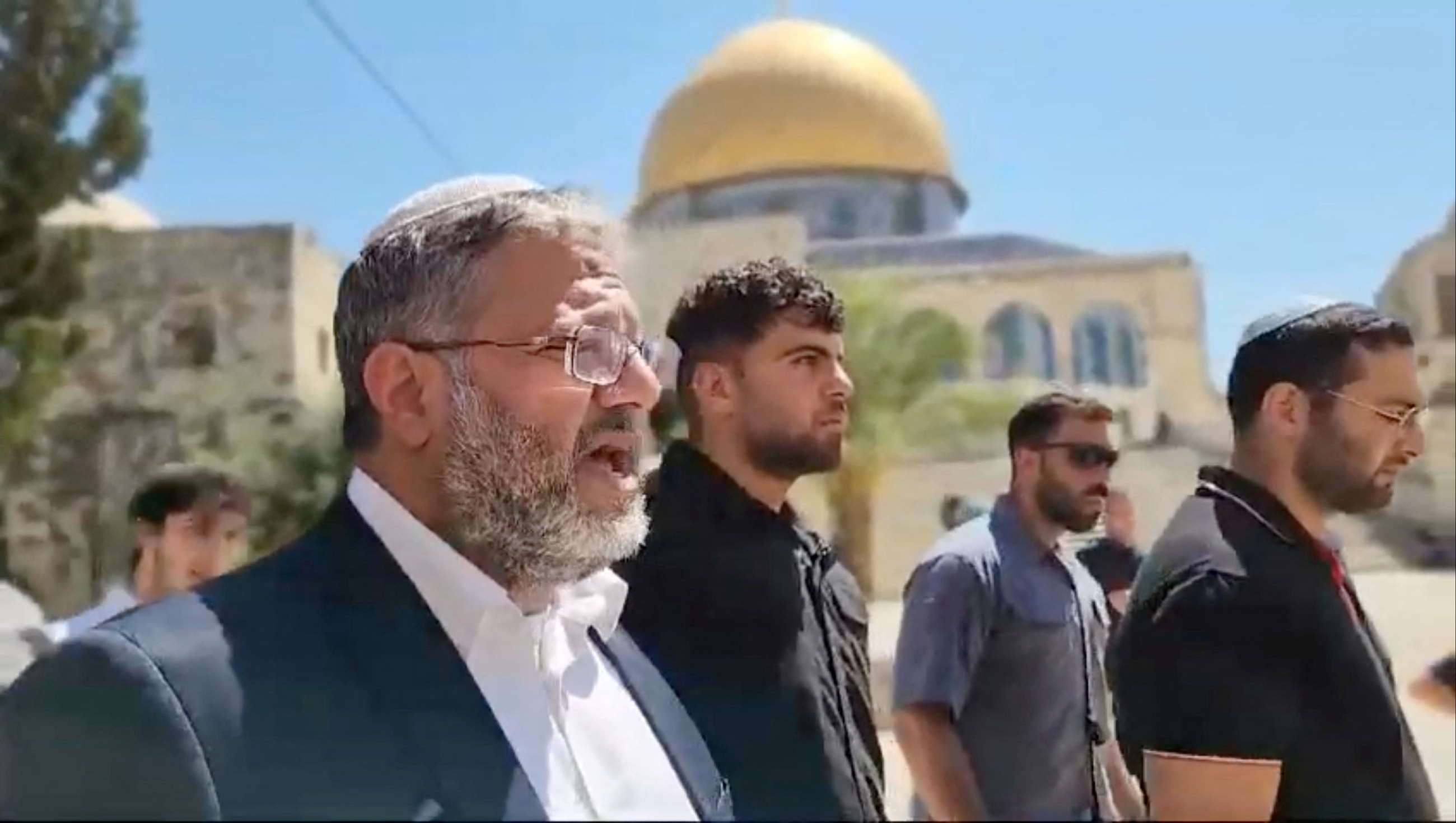 Itamar Ben Gvir at Al-Aqsa Mosque on 13 August (Reuters)