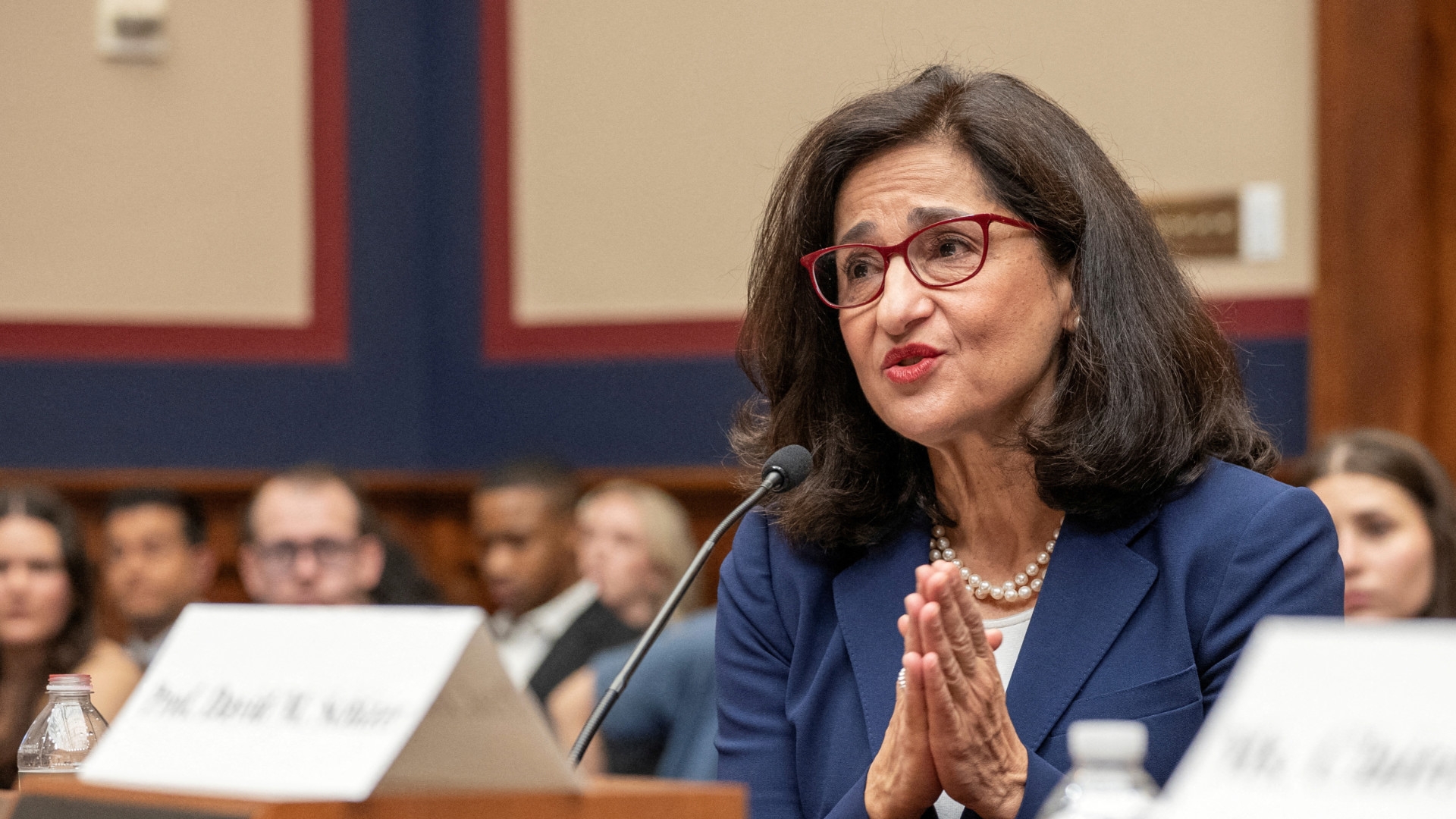 Columbia University President Minouche Shafik testifies before the House Education and the Workforce Committee on Capitol Hill in Washington on 17 April 2024 (Reuters/Ken Cedeno)