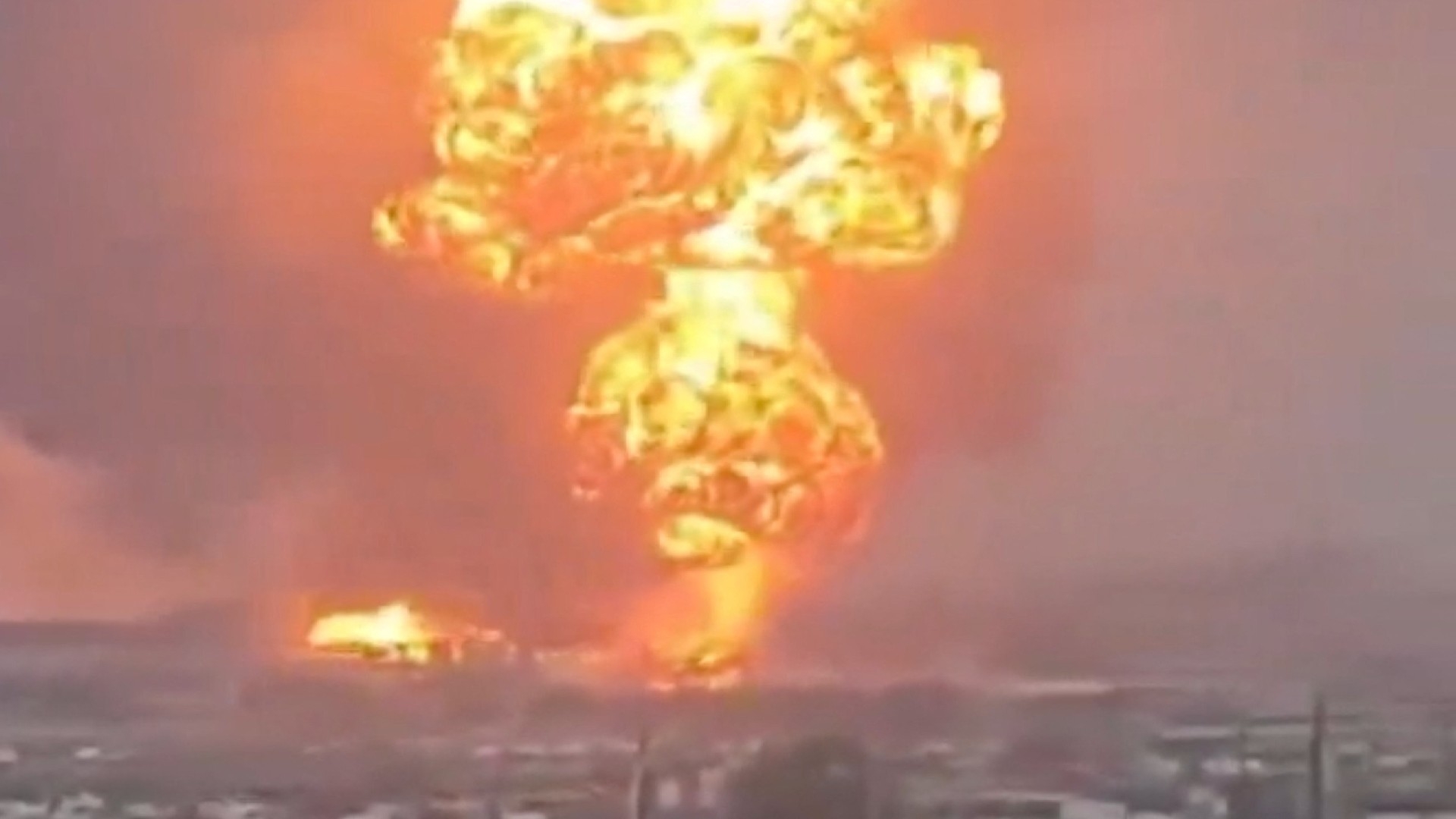 An explosion following Israeli strikes in Hodeidah, Yemen, in this screengrab obtained from a social media video released on 29 September 2024 (Social Media/via Reuters)