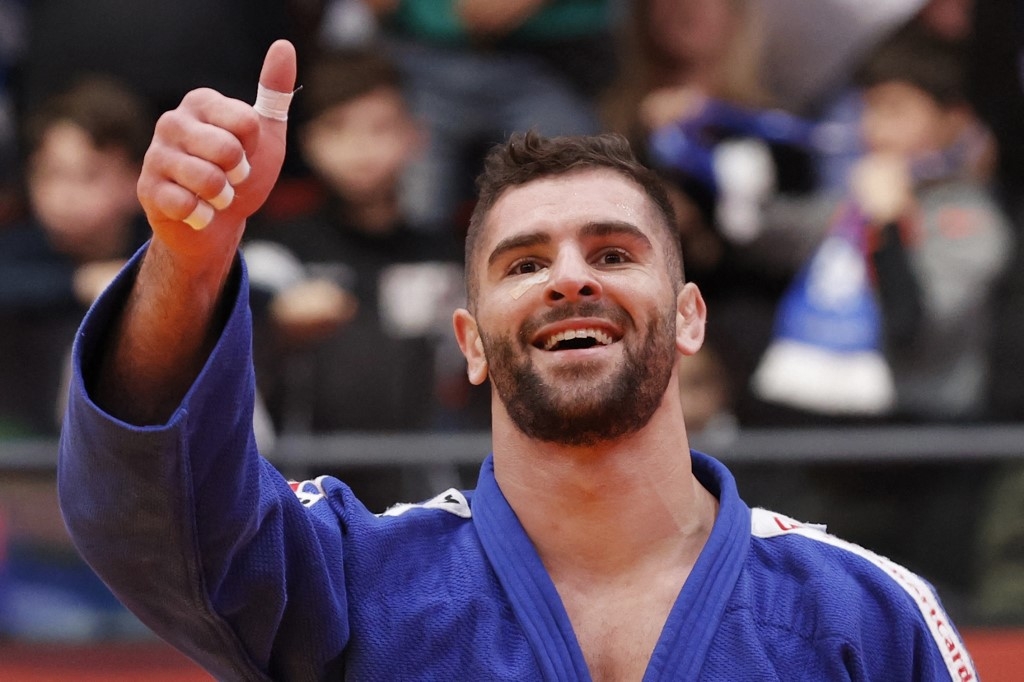 Israel's Peter Paltchik during the Tel Aviv Grand Slam Judo Championship in Tel Aviv on 19 February 2022 (Jack Guez/AFP)