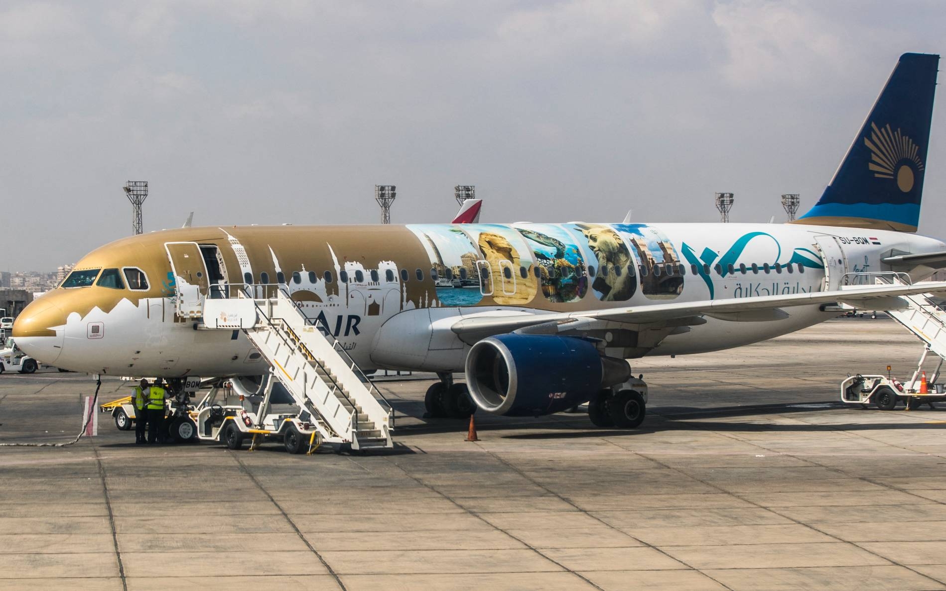 Airbus A320 aircraft of Nile Air, Egypt's largest private airline and second largest operator, on the tarmac at Cairo International Airport, 27 September 2021 (AFP)