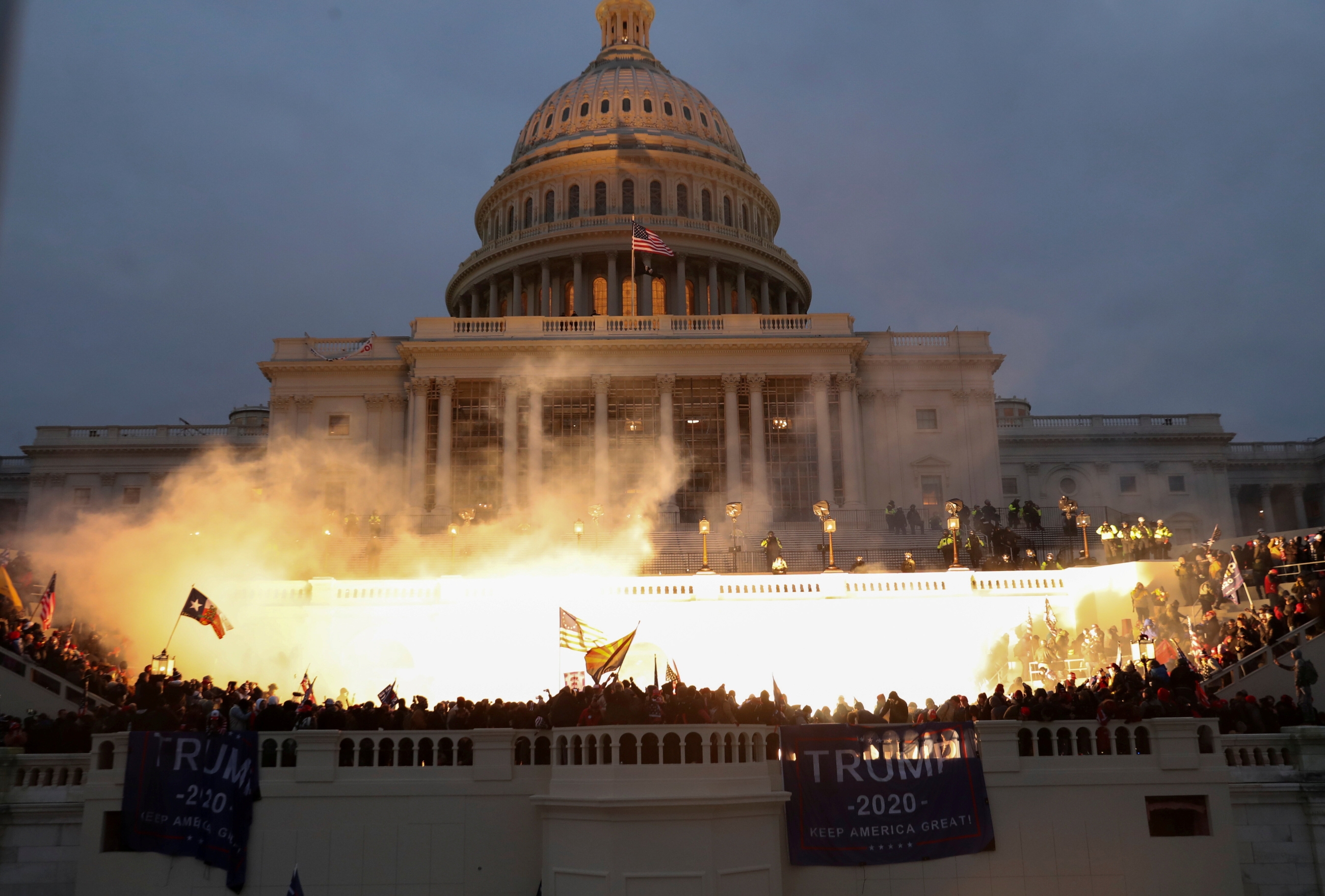 Supporters of President Donald Trump gathered in front of the US Capitol Building in Washington on Wednesday, with some forcing their way into the building (Reuters)