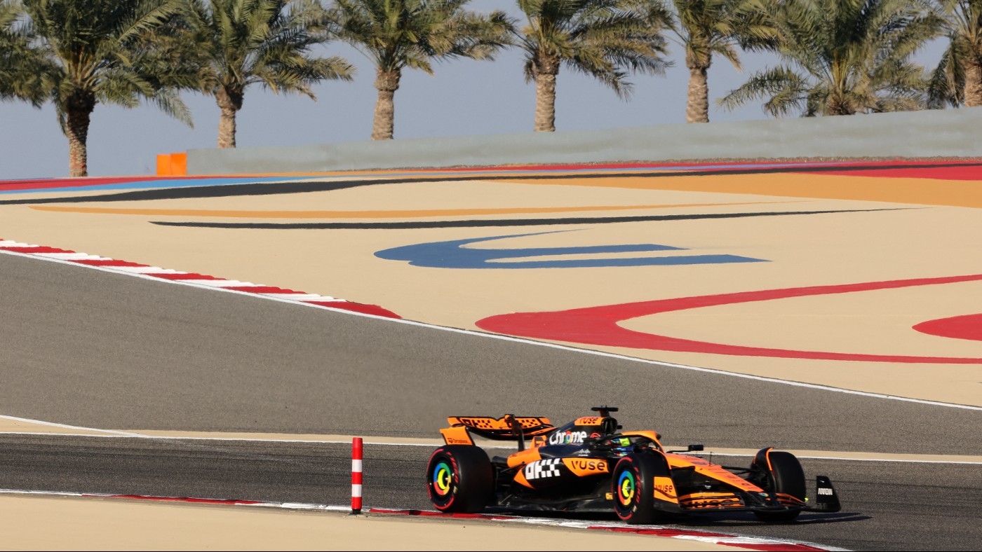 Une voiture McLaren vue dans le contexte du Grand Prix de Bahreïn, en mars 2024 (AFP)