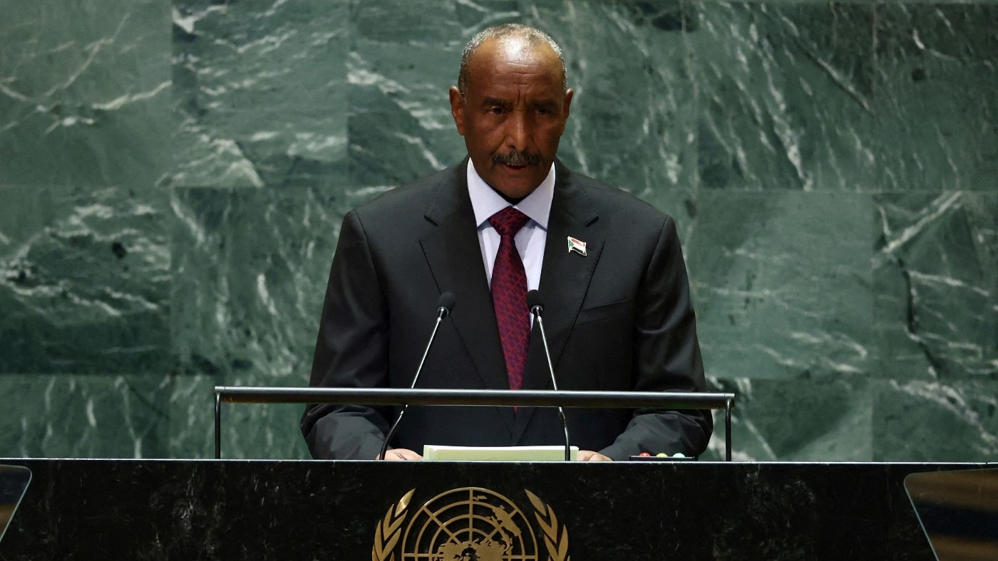 Sudanese army chief Abdel Fattah al-Burhan speaking at the UN General Assembly, 26 September 2024 (Reuters)