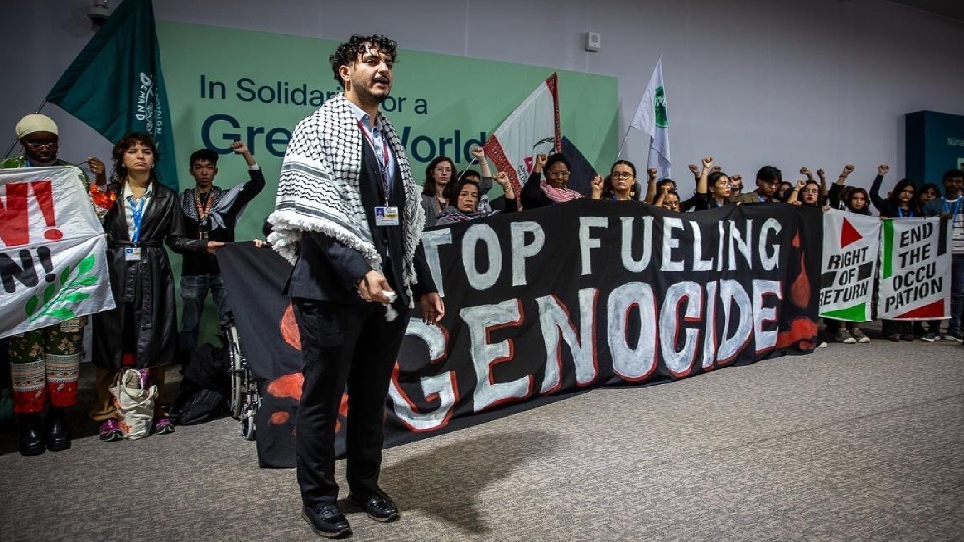 A protest calling for an energy embargo on Israel at Cop29 in Baku earlier this month (X)