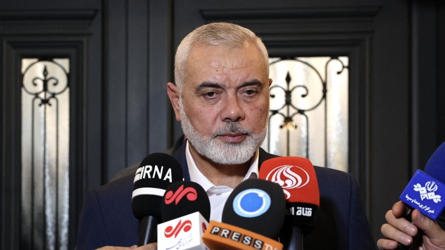 Qatar-based Hamas leader Ismail Haniyeh (pictured here in Doha on 20 December 2023) has accused Benjamin Netanyahu of 'sabotaging the efforts made through the mediators and various parties' AFP